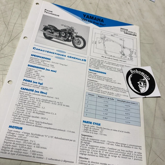 Yamaha XVS 650 Drag Star 4VR 1997 1998 Scheda Tecnica Motocicletta Prop XVS650