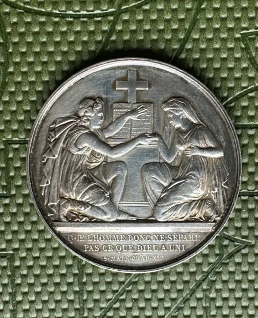 French Antique Silver Religious Coin. Saint Math. Chap XIX Parent