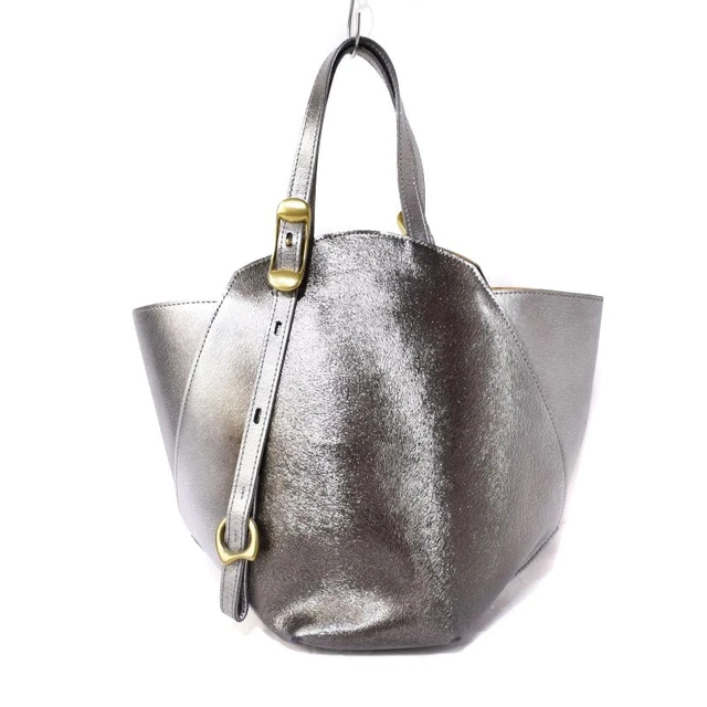 Tofu Roadstone Loadstone Heptagon Handbag Tote Bag Leather Silver Women