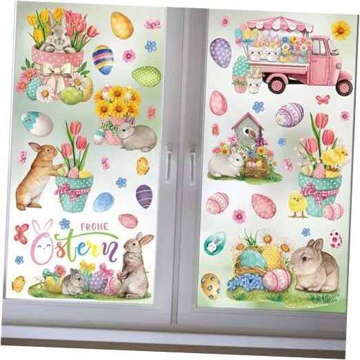 Easter Window Clings, 9 Sheets Reusable Easter Spring Window Stickers Egg