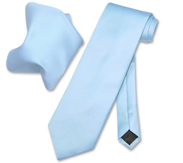 Vesuvio Napoli Solid BABY BLUE Color NeckTie and Handkerchief Mens Neck Tie Set