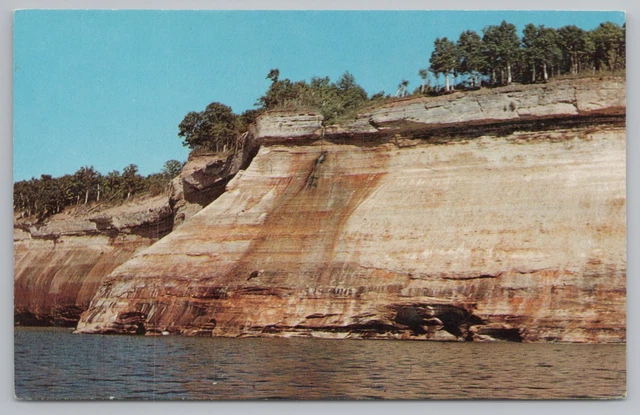 Munising Michigan~Pictured Rocks~Bridal Veil Falls Rock~Vintage Postcard