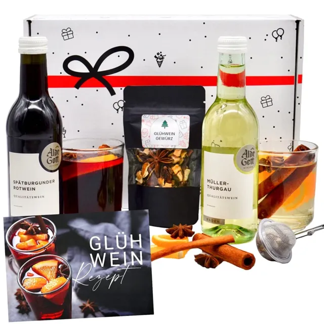 Geschenkset „Glühwein Tasting“ DIY-Geschenk Set mit 2x Winzer Wein, Glüh-Gewürze
