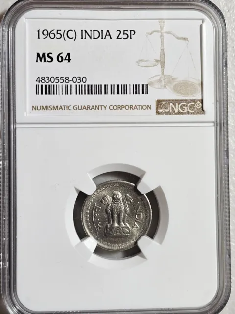 India 25 Paise 1965C NGC MS 64