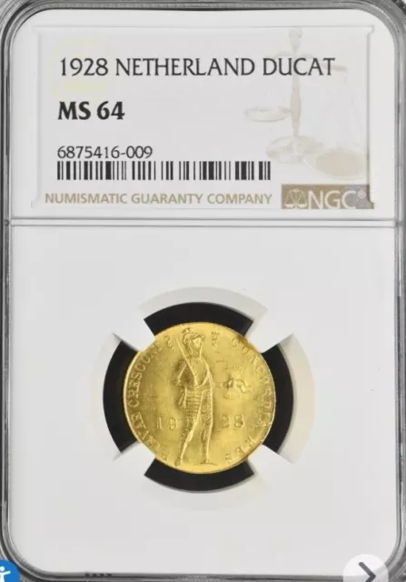 1928 Netherlands Gold Ducat, MS 64 NGC.