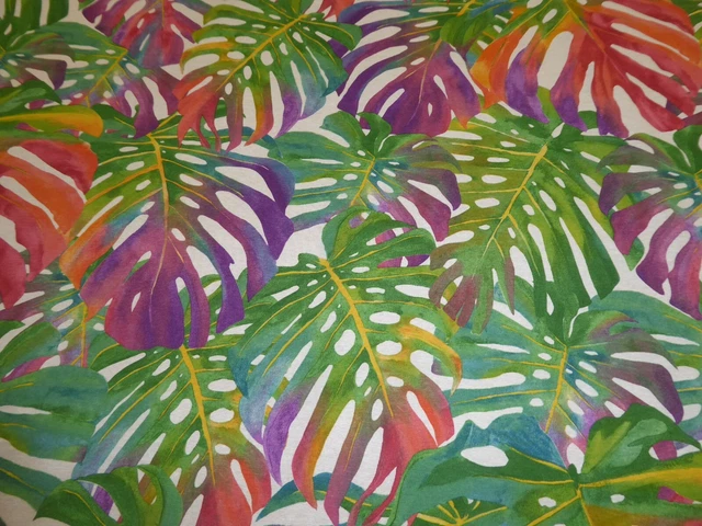 TROPICAL PALM LEAVES Cotton Fabric Curtains Cushions Lampshades - MULTICOLOURED
