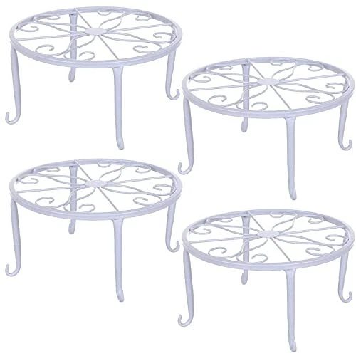 4 Pack 9" Metal Plant Stands for Indoor and Outdoor, Planters 4 Pack of White