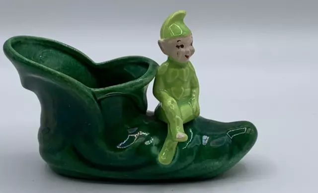 VTG 1950's Treasure Craft Lime Pixie Elf on Green Boot Ceramic Planter *READ*