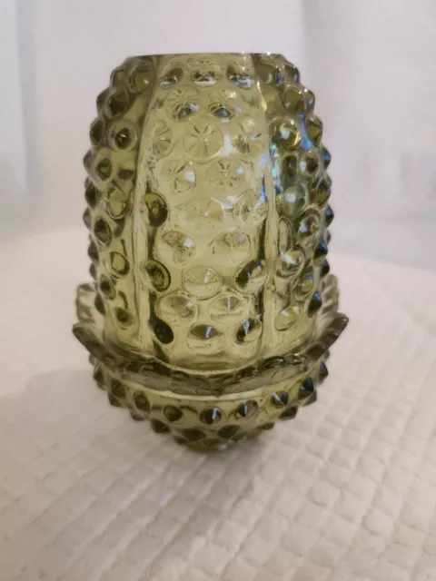 Vintage Fenton Glass Green Hobnail Fairy Lamp 5” 2 Piece Stunning