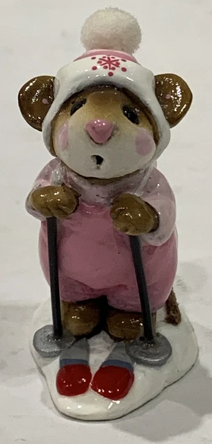 Vintage 1979 Annette Petersen Wee Forest Folk Pink Ski Figurine W/snowflake Cap