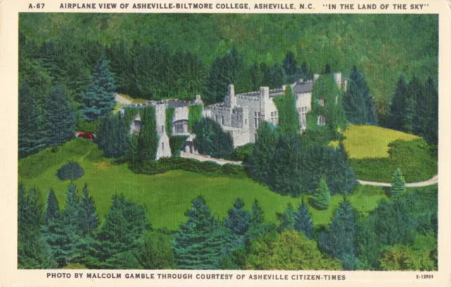 Asheville NC, Aerial View Asheville Biltmore College, Vintage Postcard
