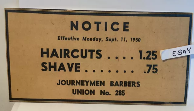 1950 Journeymen Barbers Union Shop # 285 Haircuts $1.25 Shave $.75 Postcard Repo
