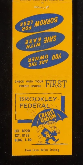 1950s Brookley Federal Credit Union Brookley Air Force Base Mobile AL Matchbook