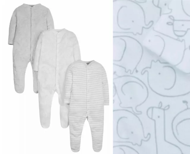 Mothercare Baby Jungen Schlafanzüge 3er-Pack grau weiß Elefant reine Baumwolle NEU