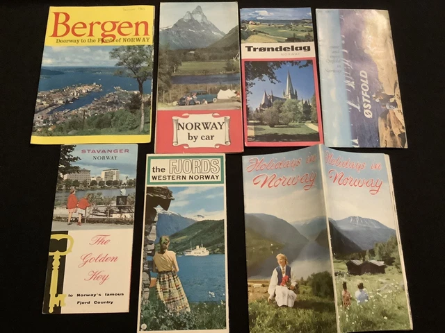 7 X Vintage Norway Fjords Bergen Holiday Hotel Travel Maps  Brochures