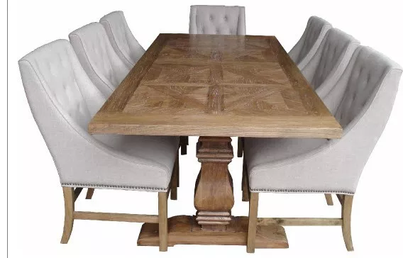 Kensit Dining Table Elm & Parquetry Natural French Provincial 200Cms.