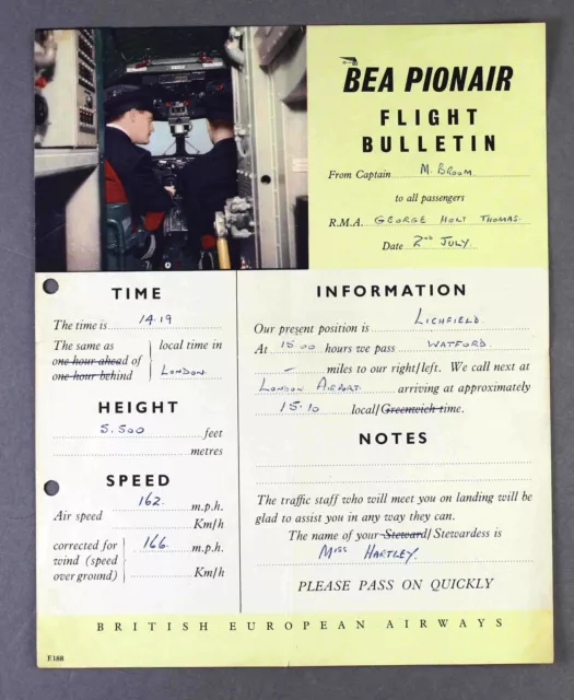 Bea British European Airways Airline Flight Bulletin Douglas Dc-3 Pionair G-Agyx