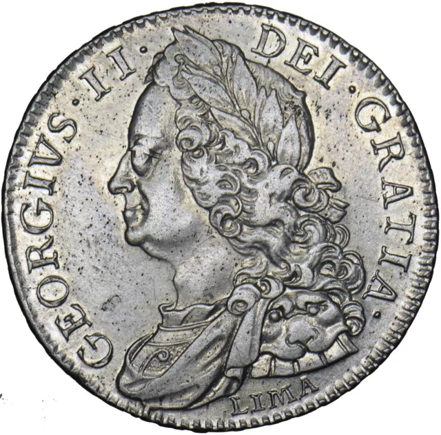 1746 Lima Halfcrown - George II British Silver Coin - Very Nice