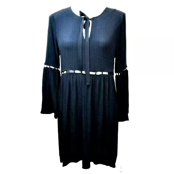 Ella Moss Dress Women's  S Black Lattice Cut Out Trim Bell Sleeves New