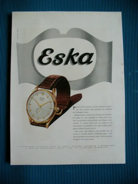 Publicite De Presse Eska Montre Horlogerie Perfection Technique French Ad 1949