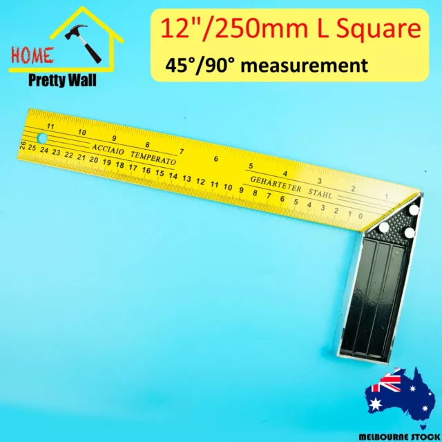 12" 250mm Try Angle L Square Steel Type A Ruler Measure GOOD 90° 45° Steel hold