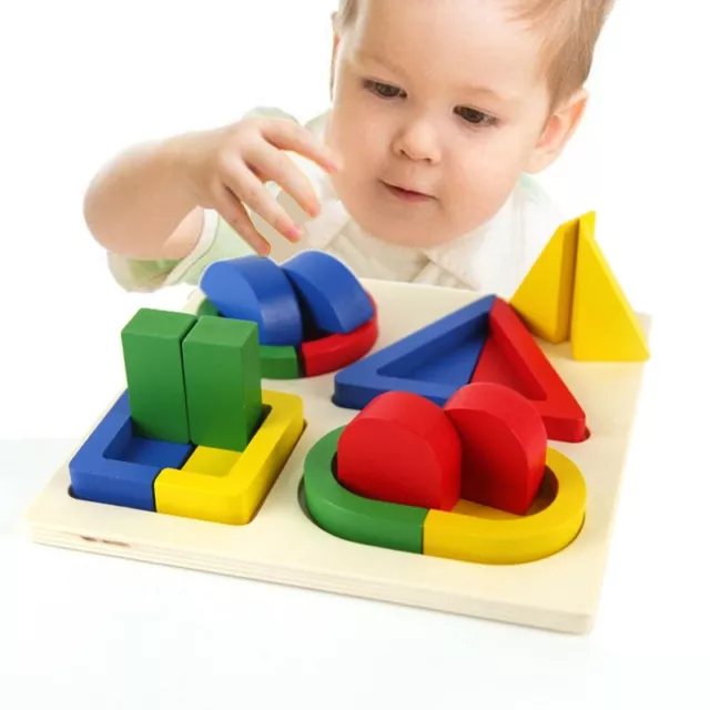 Wooden Preschool Shape Color Puzzle Geometric Recognition Board Blocks2366