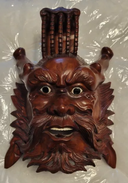 Antique Naga wood carved demon face mask 11 X 8