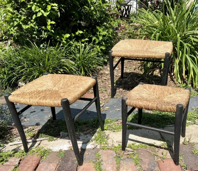 Vintage MCM Gio Ponti Style Rattan Nesting Table Set of 3 Retro