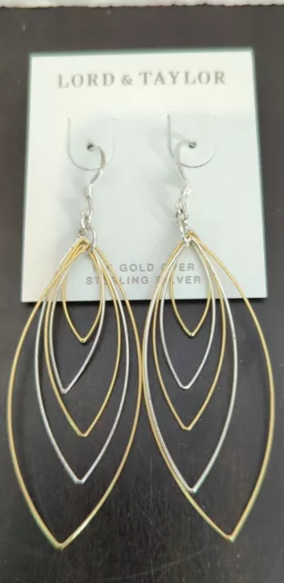 NOS LORD & TAYLOR 18K GOLD OVER STERLING SILVER CROSSOVER HOOP EARRINGS See Pics