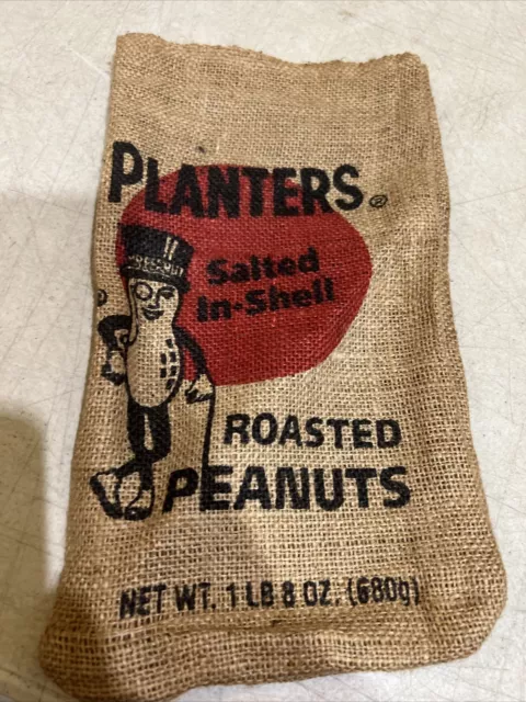 Vintage Planters Peanuts Fresh Roasted 1.8LBS Burlap Sack Bag Brown & Nut Spoon