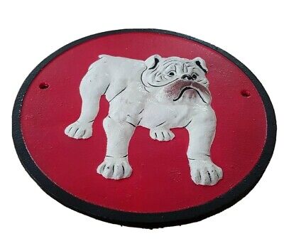 Bulldog cast Iron Sign Vintage Look Wall Plaque 24cm British Dog Gift Home Red