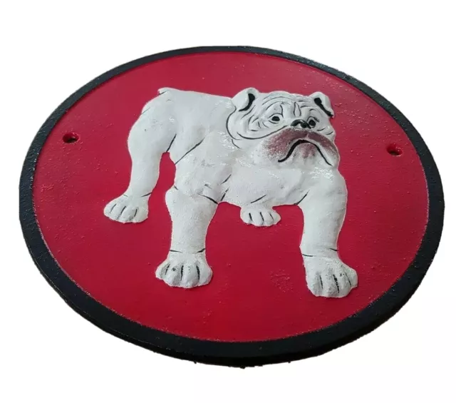 Insegna in ghisa bulldog look vintage placca da parete 24 cm cane britannico regalo casa rosso