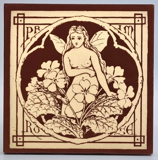 Minton Tile Spirits of the Flowers ~ Primrose ~ Block Printed Tile C1875