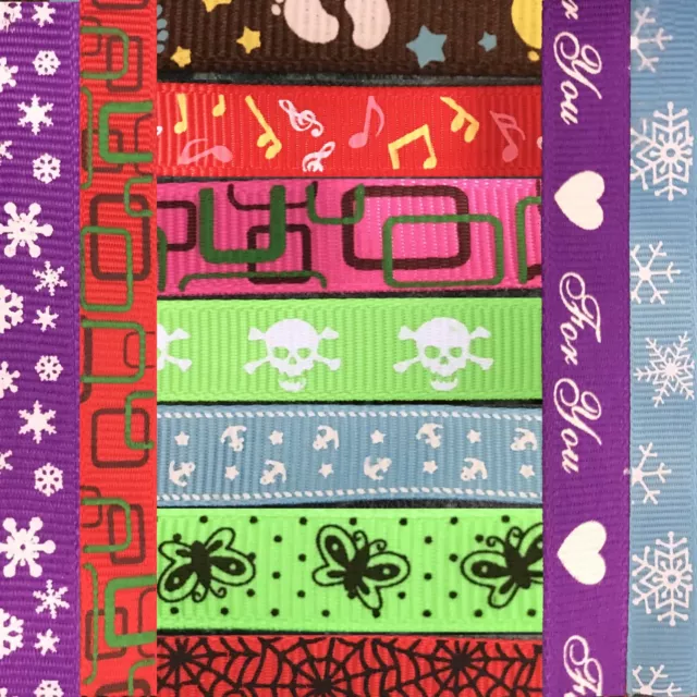 5yd Grosgrain 10mm Ribbon Snow Skull Bones Fish Feet Music Anchor Pirate #899