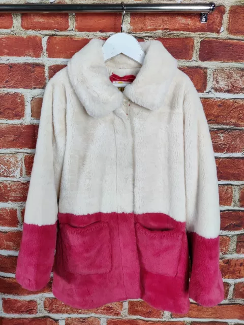 Giacca Cappotto Morbido Pile Ragazza Pavimento Età 9-10 Iar Foderata Crema Rosa Orsacchiotto 140Cm