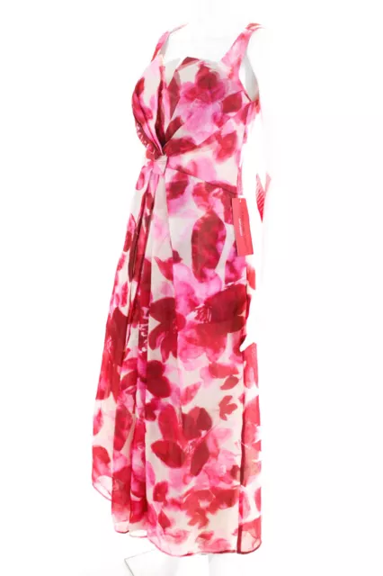 Carmen Marc Valvo Womens Organza Floral Printed Knotted Gown Pink Size 2 2