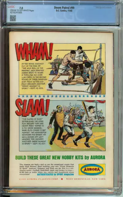 Doom Patrol #99 Cgc 7.0 Cr/Ow Pages // 1St Appearance Of Beast Boy 1965 2