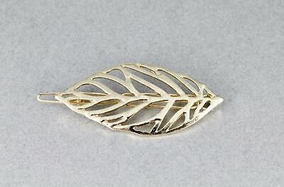 Gold leaf barrette outline shape metal hair clip shiny clip skeleton leaves