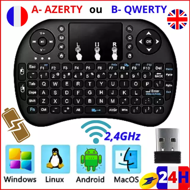 i8 Mini Clavier FR ou Engl Wireless 2.4GHz Sans Fil,Android TV PC CONSOLES GAME