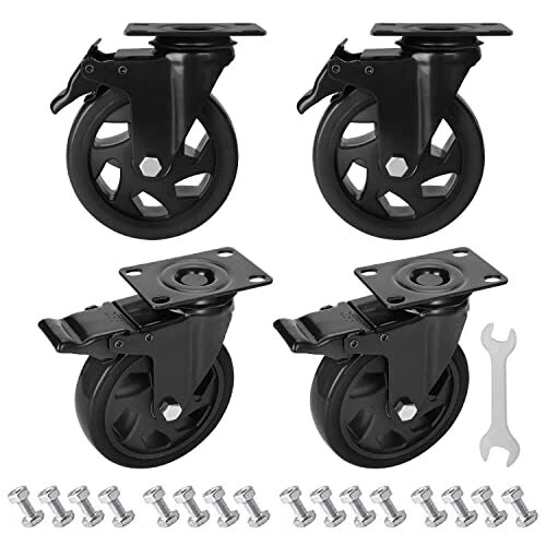 5 inch Caster Wheels Bearing 1800lbs 4 Pack Heavy Duty Rubber Plate Casters A...