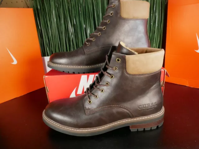GUESS ROADIE MENS Boots Faux Fur Lined Brown Leather Lace Up Size 12 54.99 PicClick