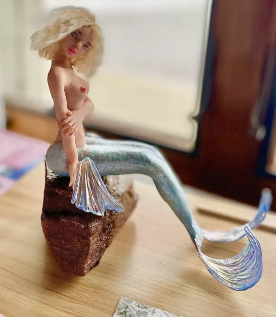 OOAK Mermaid art doll polymer clay fantasy sculpture Handmade Sexy Statue Siren