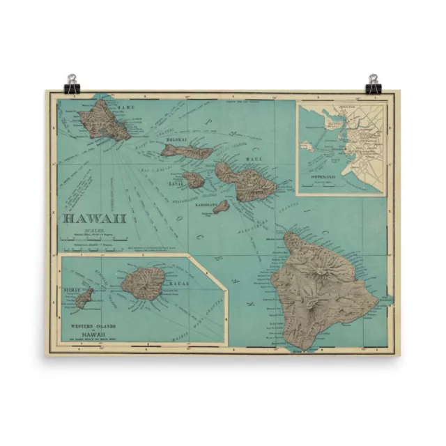 Old Hawaii Map (1897) Vintage Hawaiian Islands Nautical Chart Poster