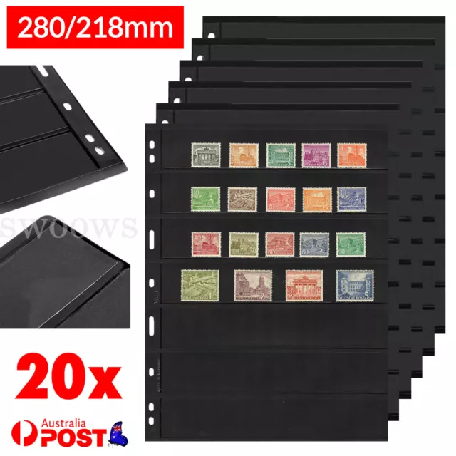 20~100 Sheets of Stamp Stock Black & Double Sided Page (7 Strips) 9 Binder Holes