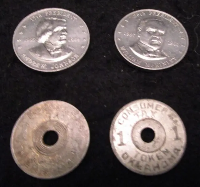 Oklahoma Consumers Tax Tokens & 2 1968 Shell's Mr. President Coin Game Tokens