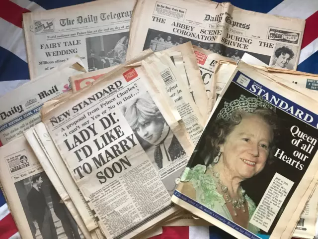 Job Lot Royal Newspapers x 26 Lady Di Prince Charles George VI Elizbeth II
