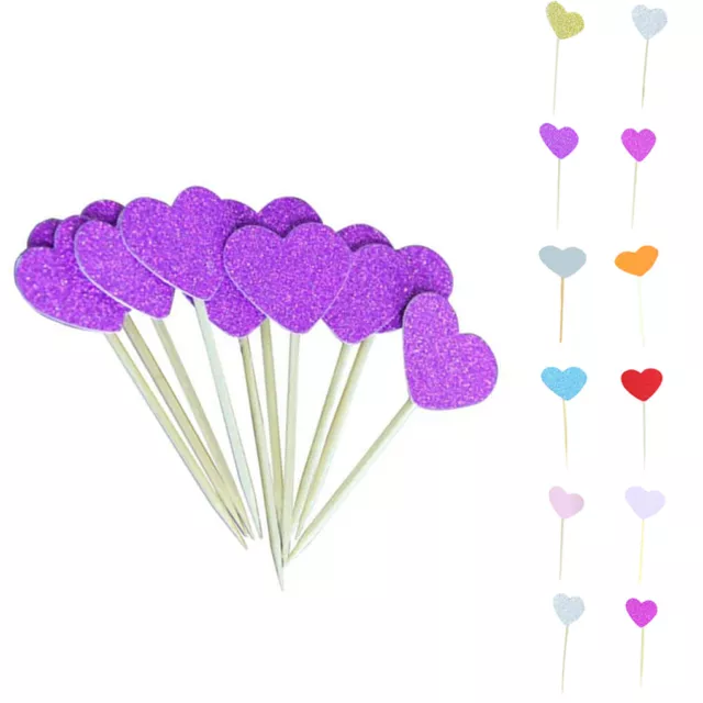 30pcs Heart Shape Cake Toppers Insert Cards with Toothpick Cupcake Decorations -