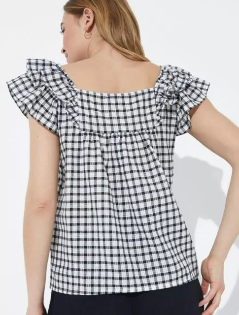 Top estivo Matalan nuovo con etichette bianco Gingham manica mono fronzolo (ST56) 2