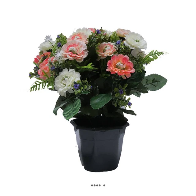 BLOSMON 2 Pcs Fleurs Artificielles En Pot Pour Cimetière - Roses Bleu Royal Et Rose Avec Vase, Décoration Tombe Extérieur Résistante