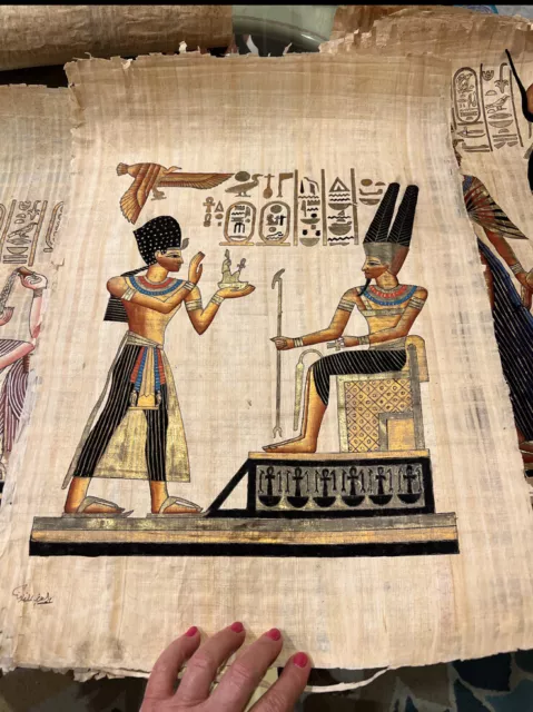 Rare 24”x 18” Authentic Hand Painted Ancient Egyptian Papyrus